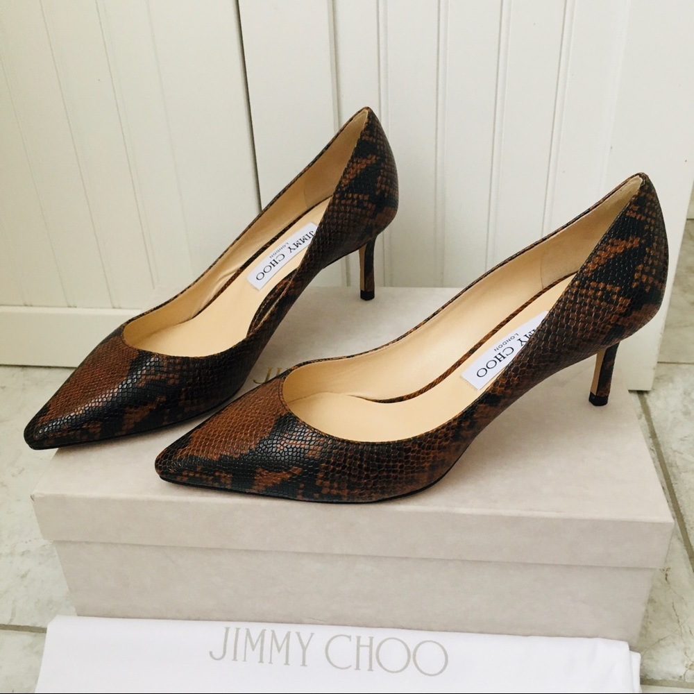 Jimmy Choo ROMY 60 CUOIO Snake Printed Leather Women’s Heels Pumps
